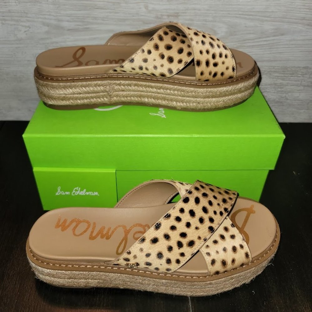 Sam Edelman Leopard Print Espadrille Platform Slide Sandals - Tan/Black - Picture 2 of 13